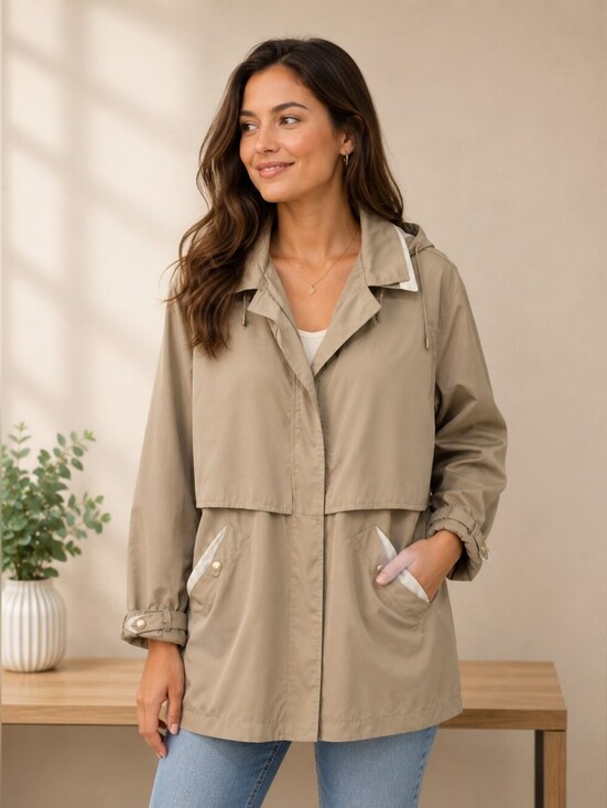 Carlo Briani Jackets & Blazers - Carlo Briani Women's Beige Hooded Lightweight Rain Jacket Coat Size Medium Mediu